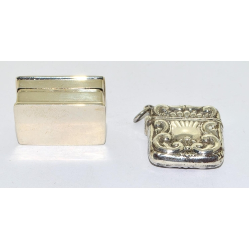 54 - 925 silver embossed small vesta together a silver enamel pill pot