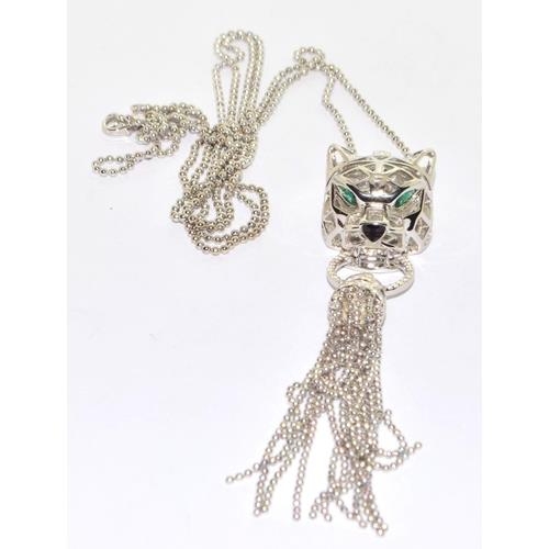 195 - Silver impressive panther headed designer style necklace