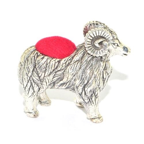 196 - Silver pin cushion in the form of a Ram