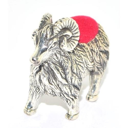 196 - Silver pin cushion in the form of a Ram