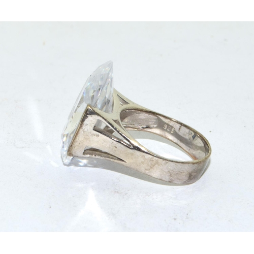 56 - 925 silver ladies large single solitaire ring size M