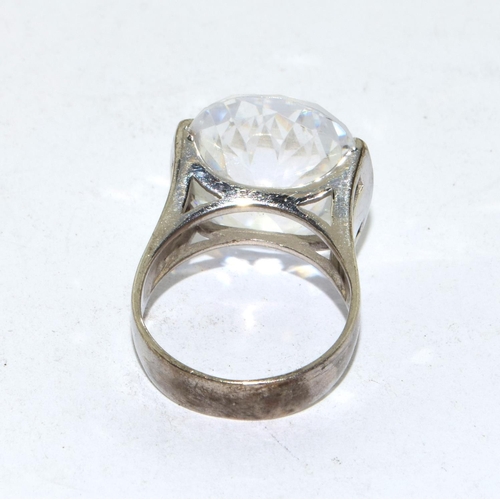 56 - 925 silver ladies large single solitaire ring size M