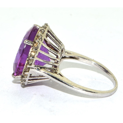 204 - 925 ladies large Amethyst halo design statement ring size P