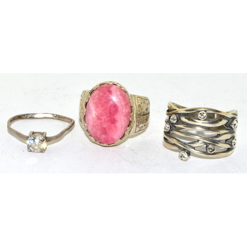 213 - 3 x 925 silver rings to include a vintage pink Rhodochrosite ring 