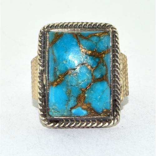 216 - 925 silver vintage ladies Turquoise design ring set in a quadruple bar setting size P 