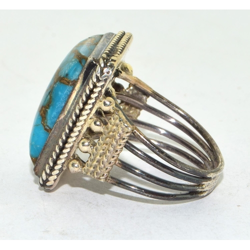 216 - 925 silver vintage ladies Turquoise design ring set in a quadruple bar setting size P 