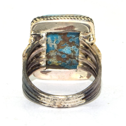 216 - 925 silver vintage ladies Turquoise design ring set in a quadruple bar setting size P 