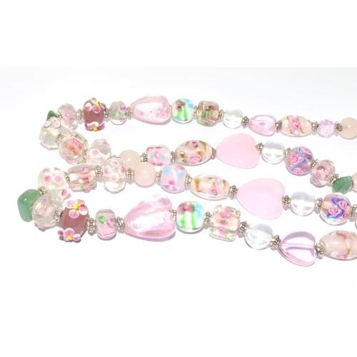 229 - Two rose quartz Venetian glass bead necklaces.