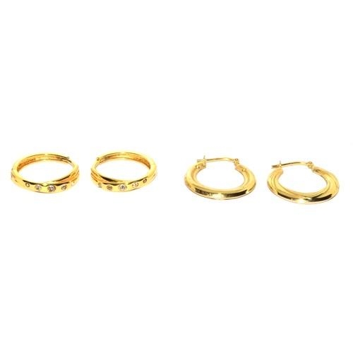 241 - 2 pairs of gold on 925 silver hoop earrings.