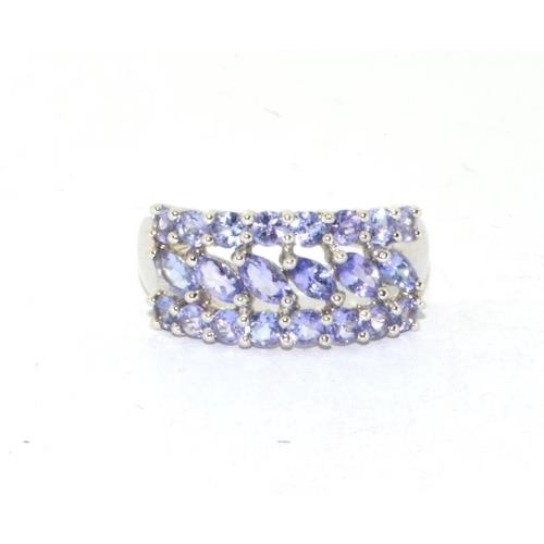 343 - 9ct white gold ladies triple bar Tanzanite ring size Q