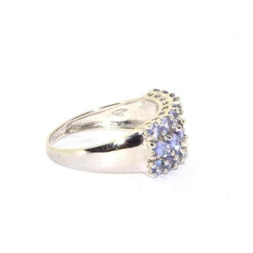 343 - 9ct white gold ladies triple bar Tanzanite ring size Q