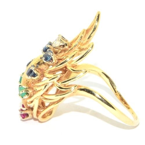 350 - 14ct gold design Diamond, Emarald, Ruby, and sapphire Statement ring 9.4g size R