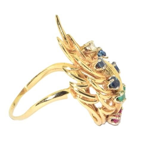 350 - 14ct gold design Diamond, Emarald, Ruby, and sapphire Statement ring 9.4g size R