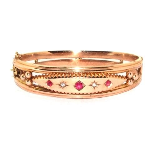 348 - Superb example of an Edwardian 9ct rose gold bracelet set with Diamond and Ruby in a twin band desig... 