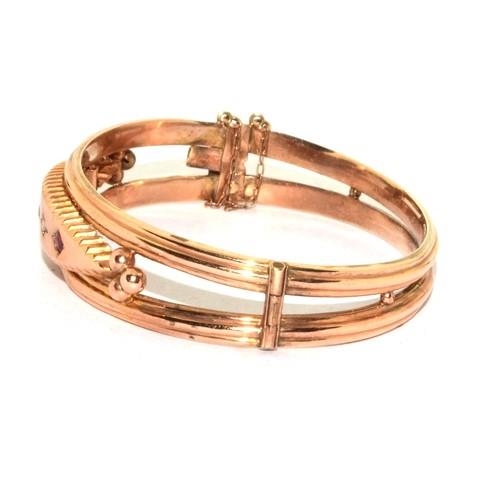 348 - Superb example of an Edwardian 9ct rose gold bracelet set with Diamond and Ruby in a twin band desig... 