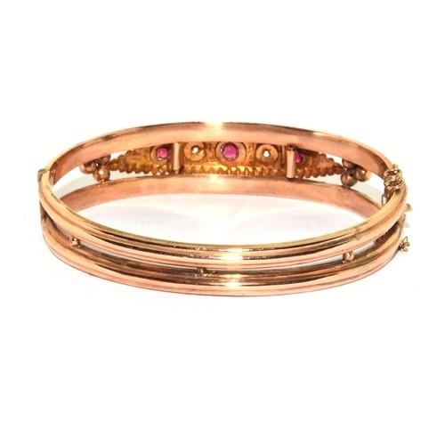 348 - Superb example of an Edwardian 9ct rose gold bracelet set with Diamond and Ruby in a twin band desig... 