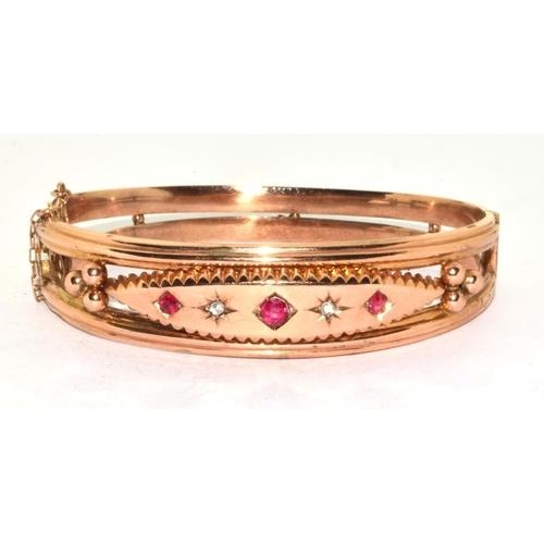 348 - Superb example of an Edwardian 9ct rose gold bracelet set with Diamond and Ruby in a twin band desig... 