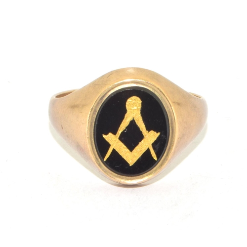 293 - 9ct gold gents masonic signet ring 5.1g size T