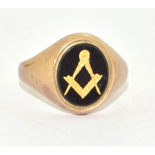 293 - 9ct gold gents masonic signet ring 5.1g size T