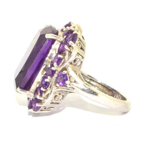 264 - 925 silver ladies Amethyst oblong Halo design statement ring with Amethyst to the perimeter size N