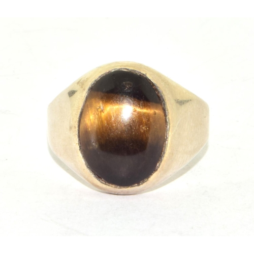 322 - 925 silver oval Tigers eye ring size Q