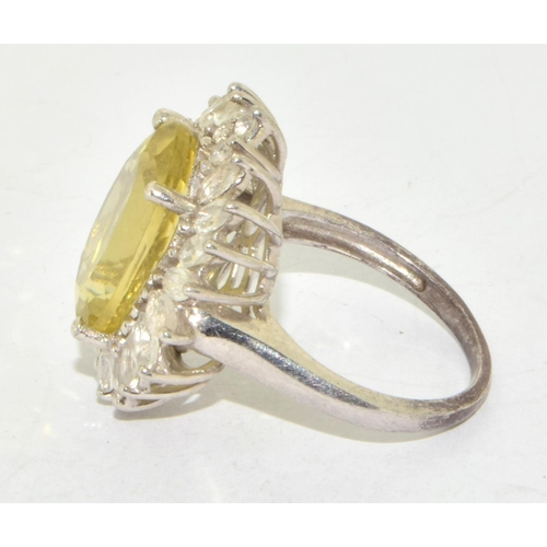 324 - Large 925 silver ladies Lemon quarts statement ring set in an open work design size Q