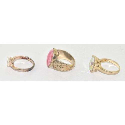 326 - 3 x 925 silver rings to include a vintage Rhodochrosite ring approx ring size for Rhodocrosite is L