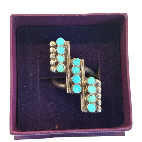 49 - A large sterling silver & Turquoise ring.Size - J