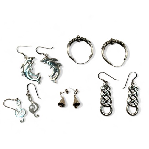 67 - A collection of five various ladies silver earrings.