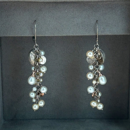 73 - A boxed pair of Clogau Silver & seed pearl 'Nautical' earrings.