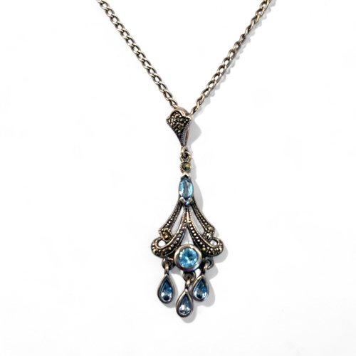 103 - A silver & Marcasite drop pendant necklace.