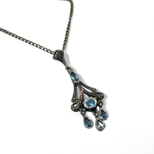 103 - A silver & Marcasite drop pendant necklace.