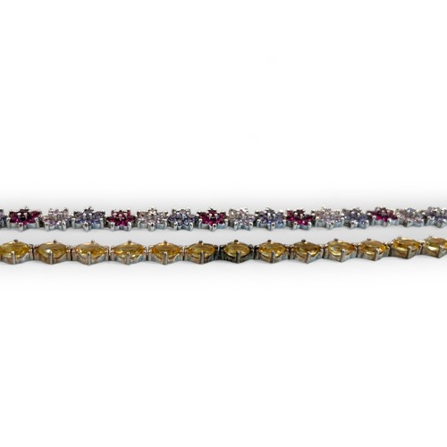 238 - Two Silver ladies bracelets.One set with multicolour CZ's if floral setting.Length - 19.5cm... 