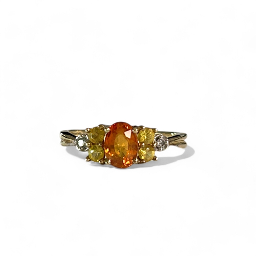 251 - A 9ct Gold, orange Sapphire and Diamonds ring.Size - MWeight - 1.9g