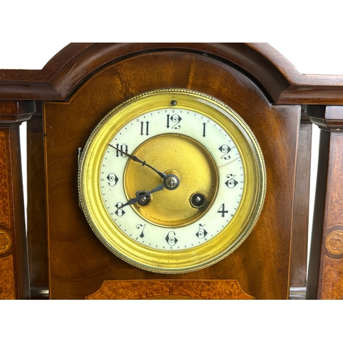 254 - A French Jules-Rolez mantle clock.Late 19th-20th century.Mahogany & Burr Walnut inlaid with Shel... 