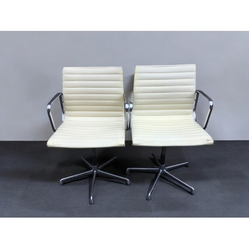 364 - Charles Eames - Pair of Leather and Chromed Steel Office Swivel Chairs.