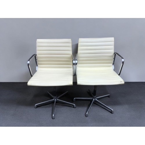 365 - Charles Eames - Pair of Mid Century Leather and Chromed Steel Office Chairs.