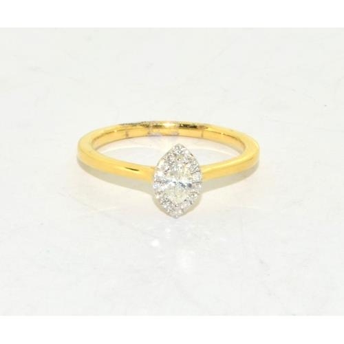 279 - 18ct gold ladies Diamond Marquoise cut dress ring size M