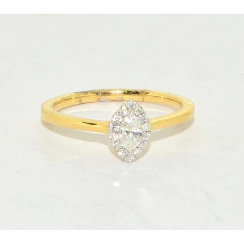 279 - 18ct gold ladies Diamond Marquoise cut dress ring size M