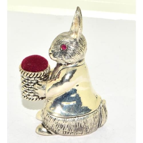 285 - Unusual silver plate pincushion in the form of peter Rabbit