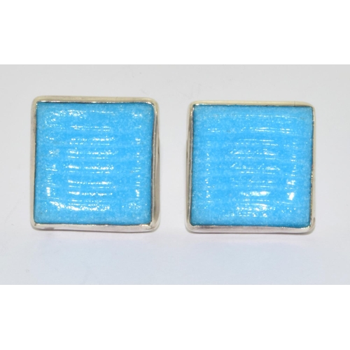 306 - 925 silver Turquoise colour large square clip on earrings