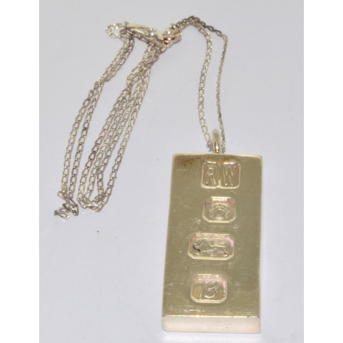 308 - 925 silver hallmarked Ingot and neck chain