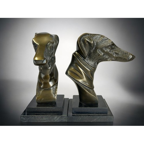 24 - A pair of bronze effect Greyhound bookends on marble bases.Height - 22cm