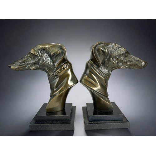 24 - A pair of bronze effect Greyhound bookends on marble bases.Height - 22cm