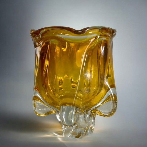 75 - Josef Hospodka for Chribska glassworks.Canary to clear vase, together with a Tricorn bowl.Tallest - ... 