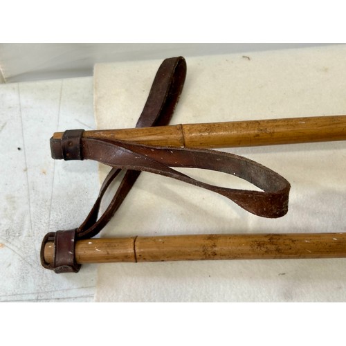 237 - Antique Bamboo Ski/ Expedition Poles - Leather Feet and Grips