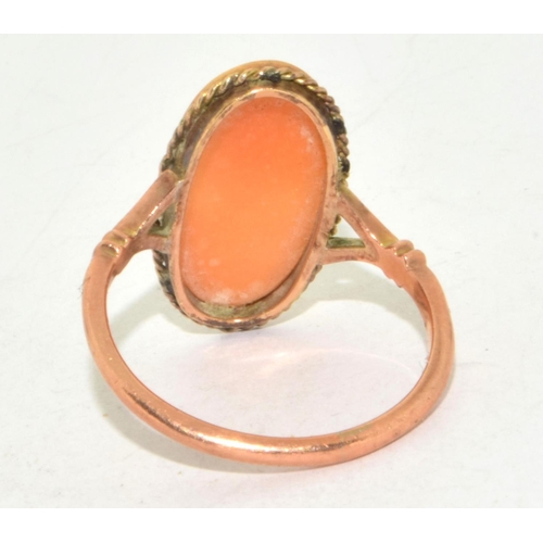 332 - 9ct gold ladies vintage shell carved Cameo ring 2.7g size N