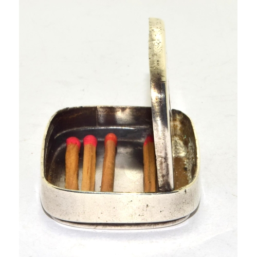 336 - Rare shape top opening vintage silver vesta full hallmarked still with some original matches 