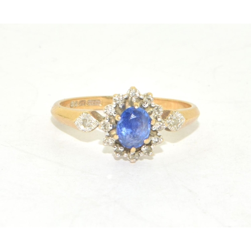 213 - 9ct gold ladies Tanzanite and Diamond cluster ring size L