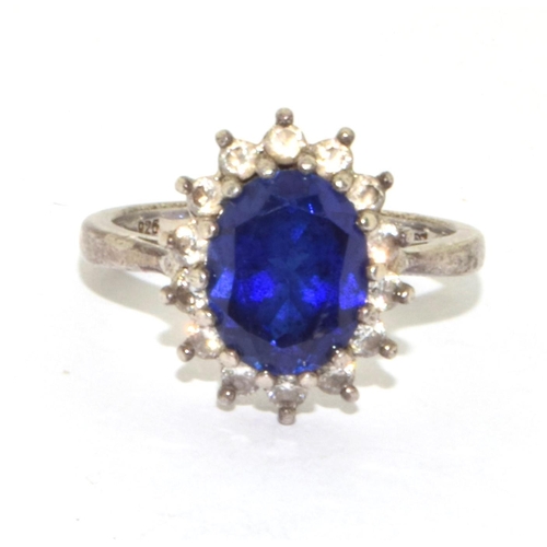 220 - 925 silver Ceylon sapphire colour blue halo design ring size N